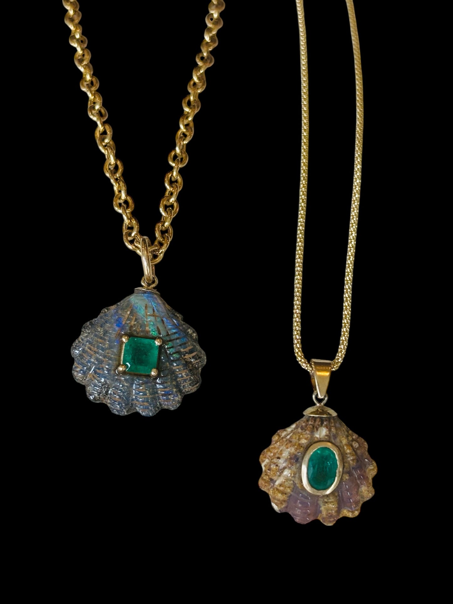 Australian Opal Carved Shell Pendant, with Emerald