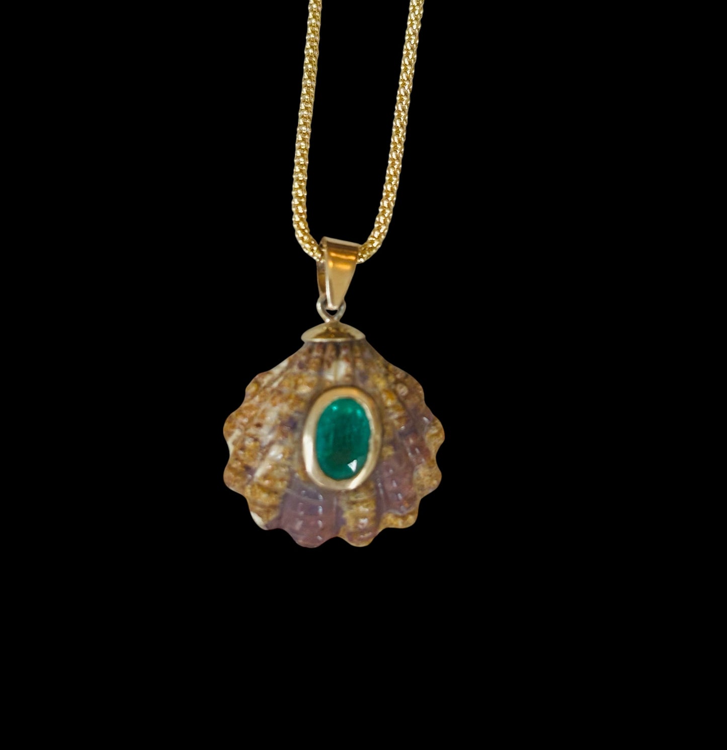 Australian Opal Carved Shell Pendant, with Emerald