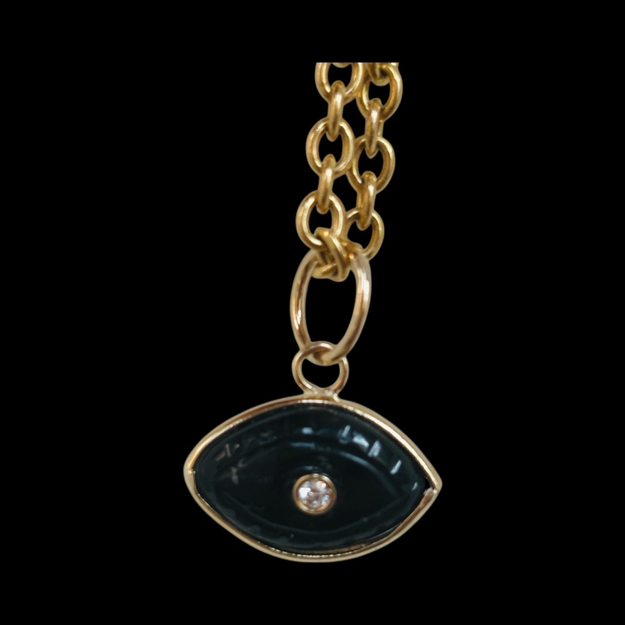Evil Eye Pendant, Black Tourmaline with Diamond & Ruby