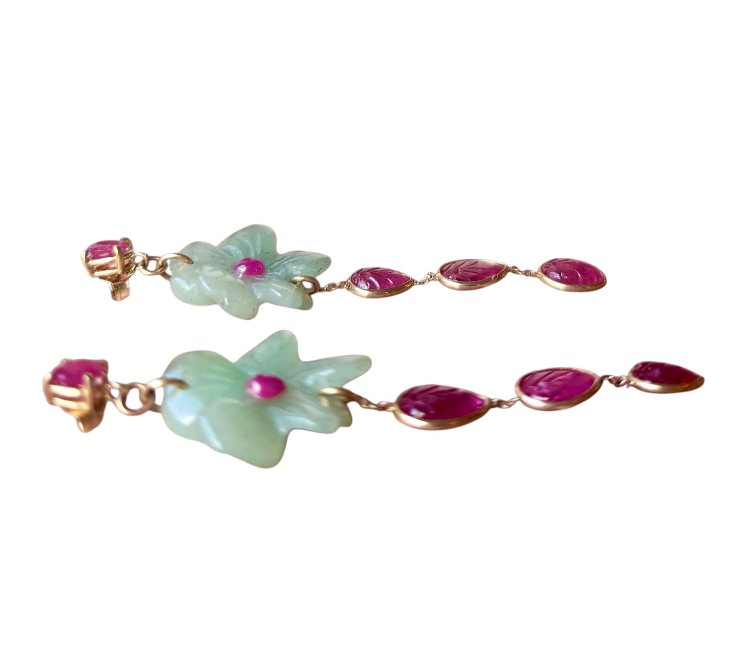 FLORA Earrings, Green Aventurine & Rubies