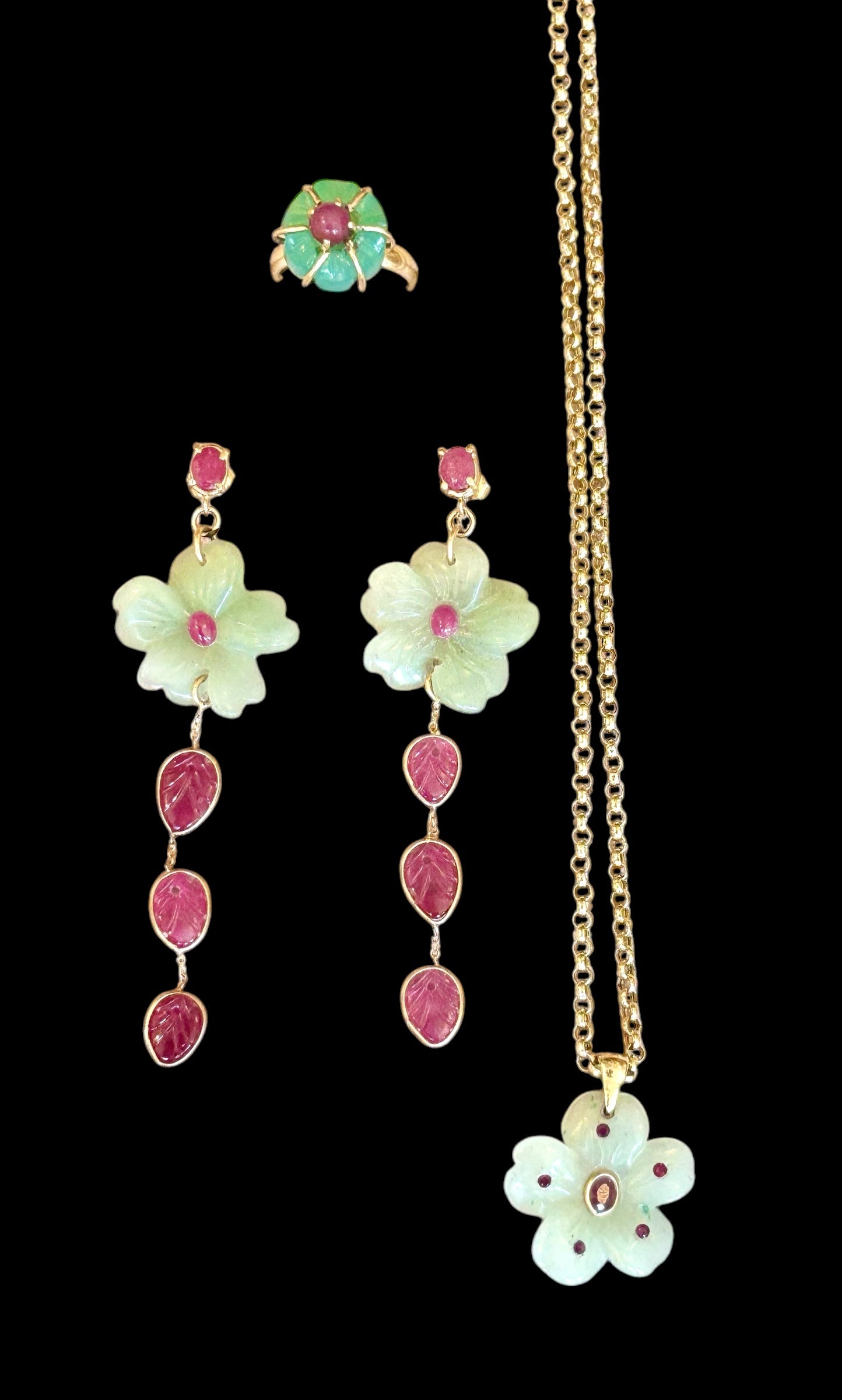 FLORA Pendant, Green Aventurine & Rubies