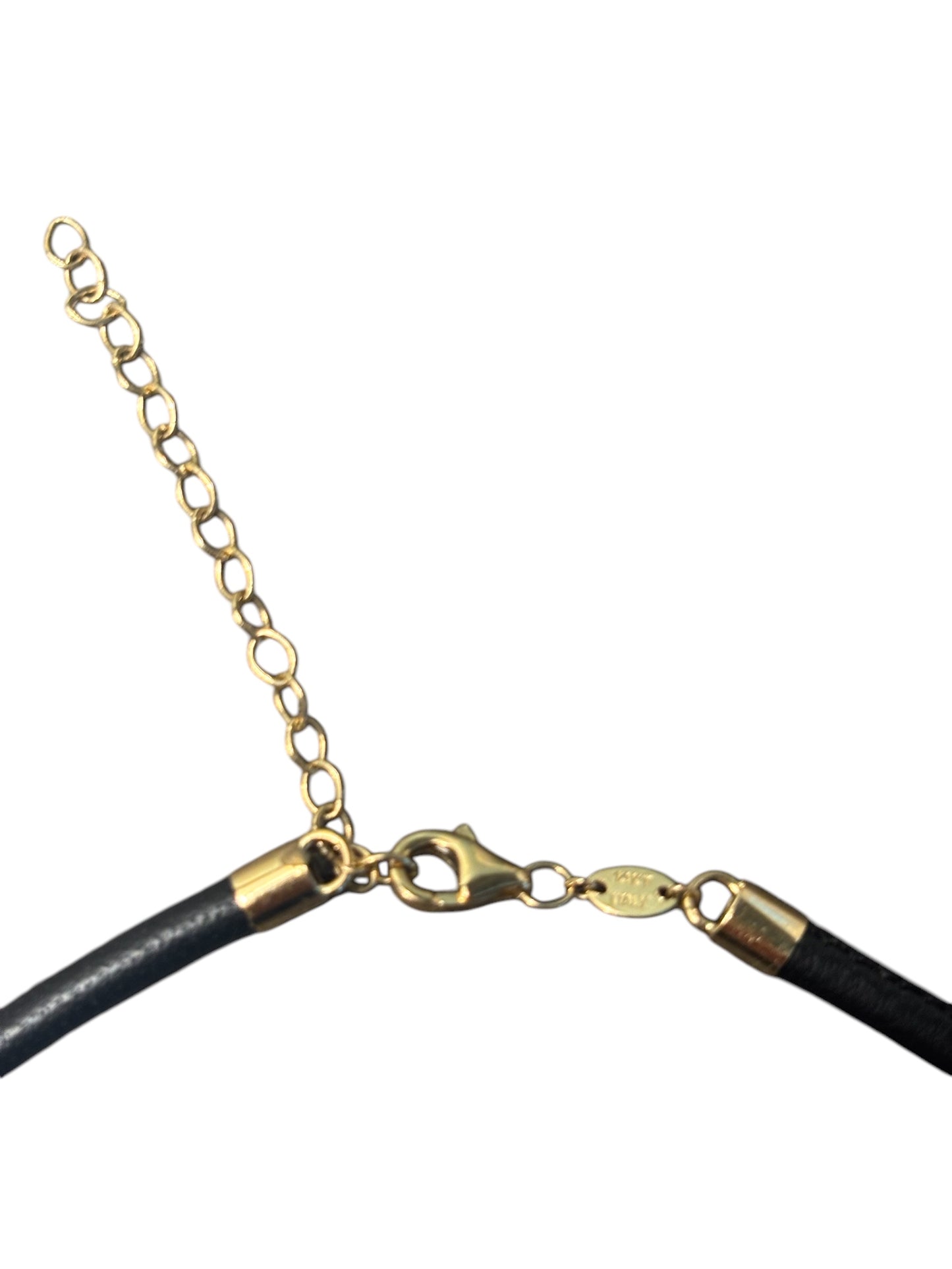 Black Leather and 14k Gold Cord Necklace