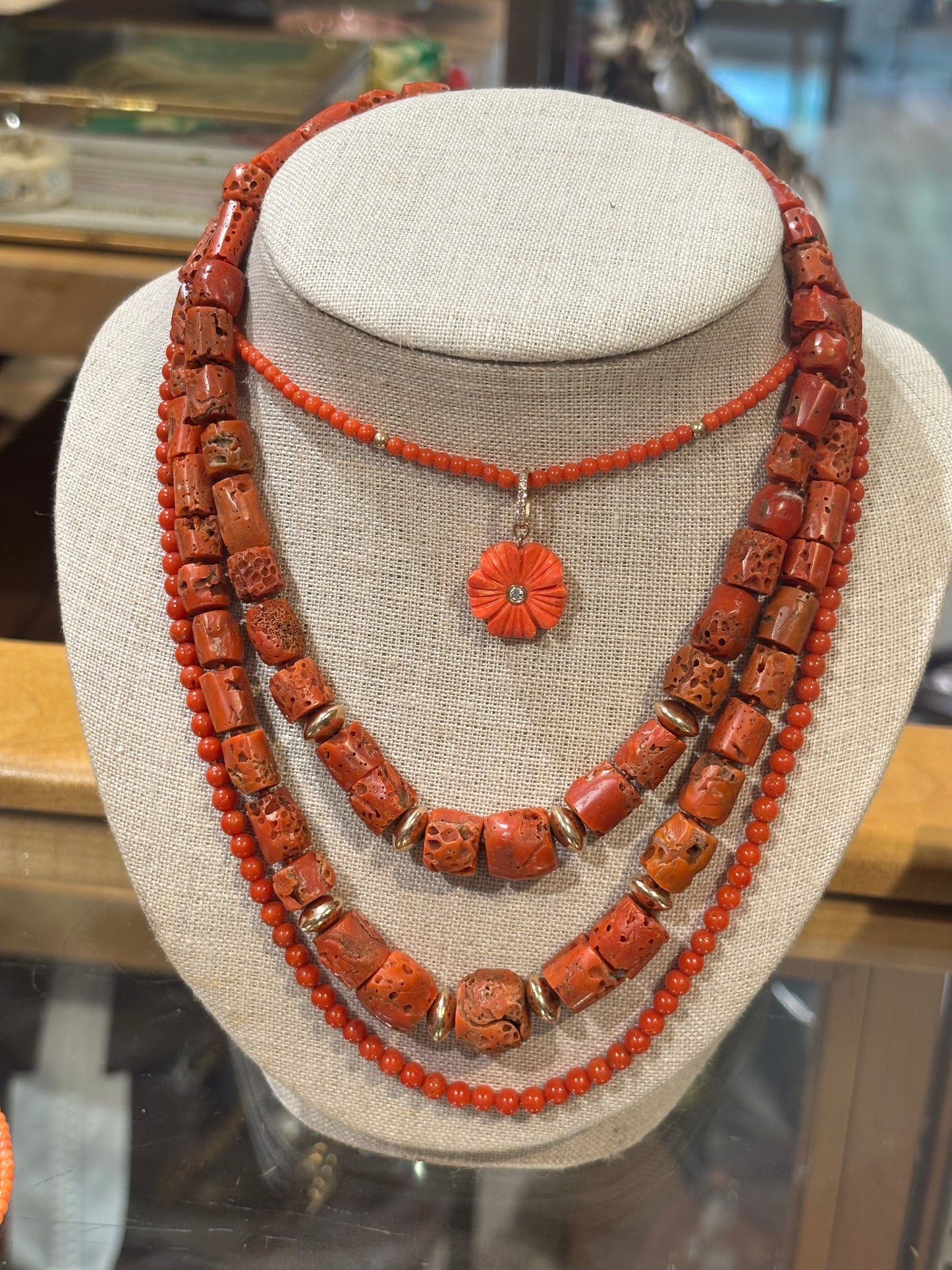 Coral and 14k Gold Necklace, 18”