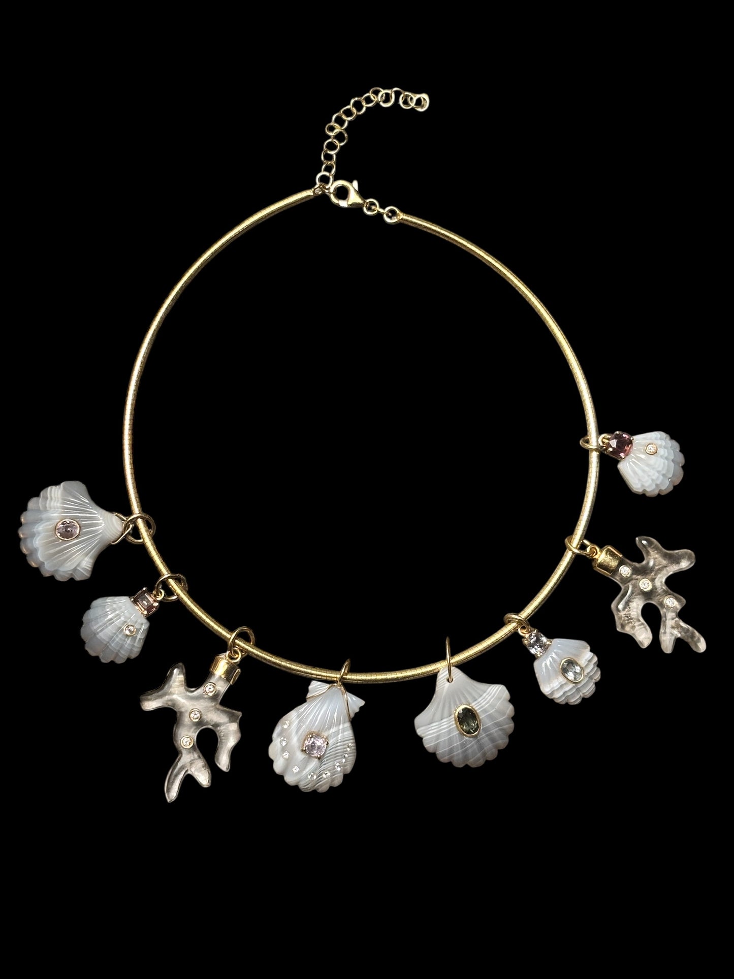 Laguna Agate Scallop Shell Pendant with Spinel