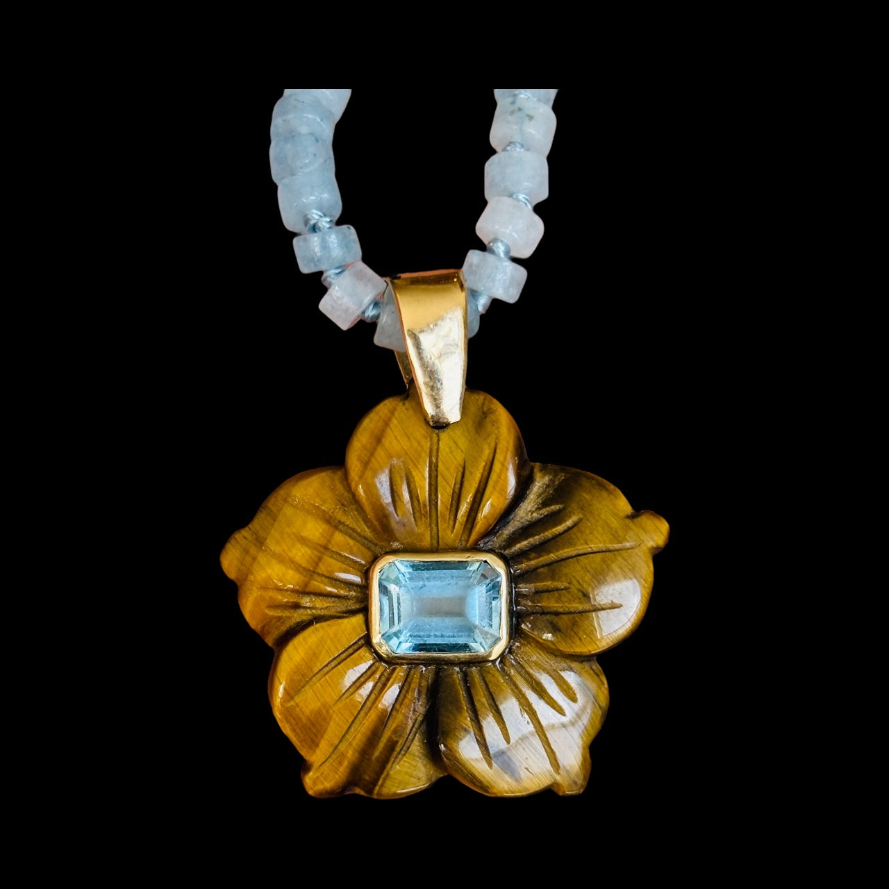 FLORA Pendant, Tiger Eye with Blue Topaz
