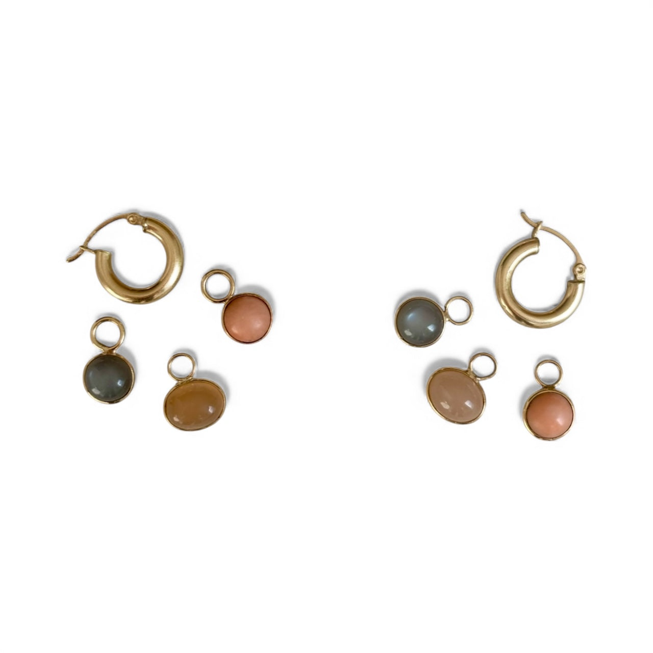 Hoop Charm Earrings with Moonstones and Coral