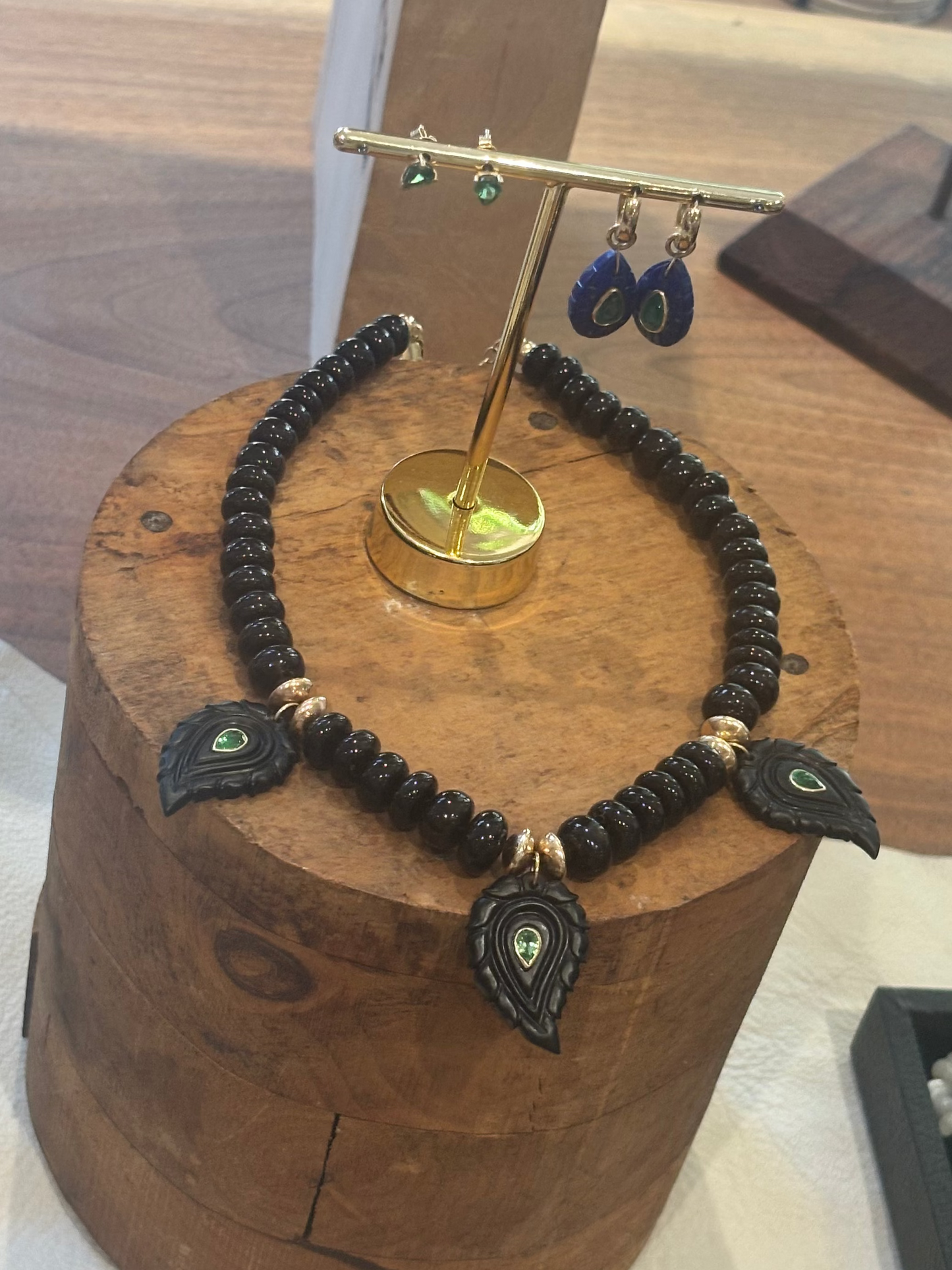 Black Onyx and Tsavorite Paisley Necklace