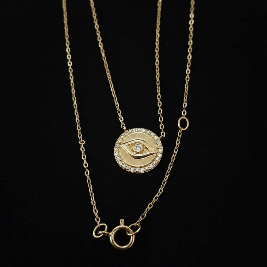 14k Gold and Diamond Evil Eye Necklace