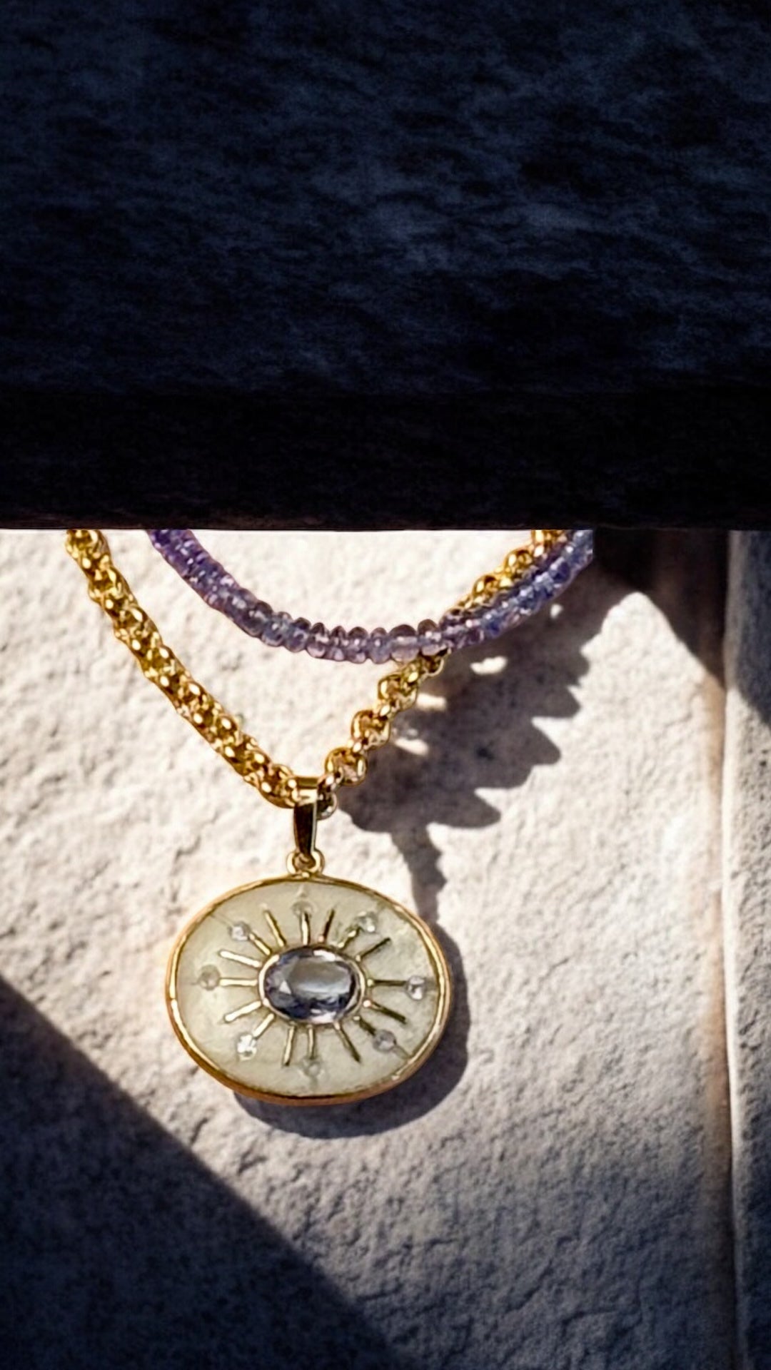 Sol Pendant, moonstone & tanzanite