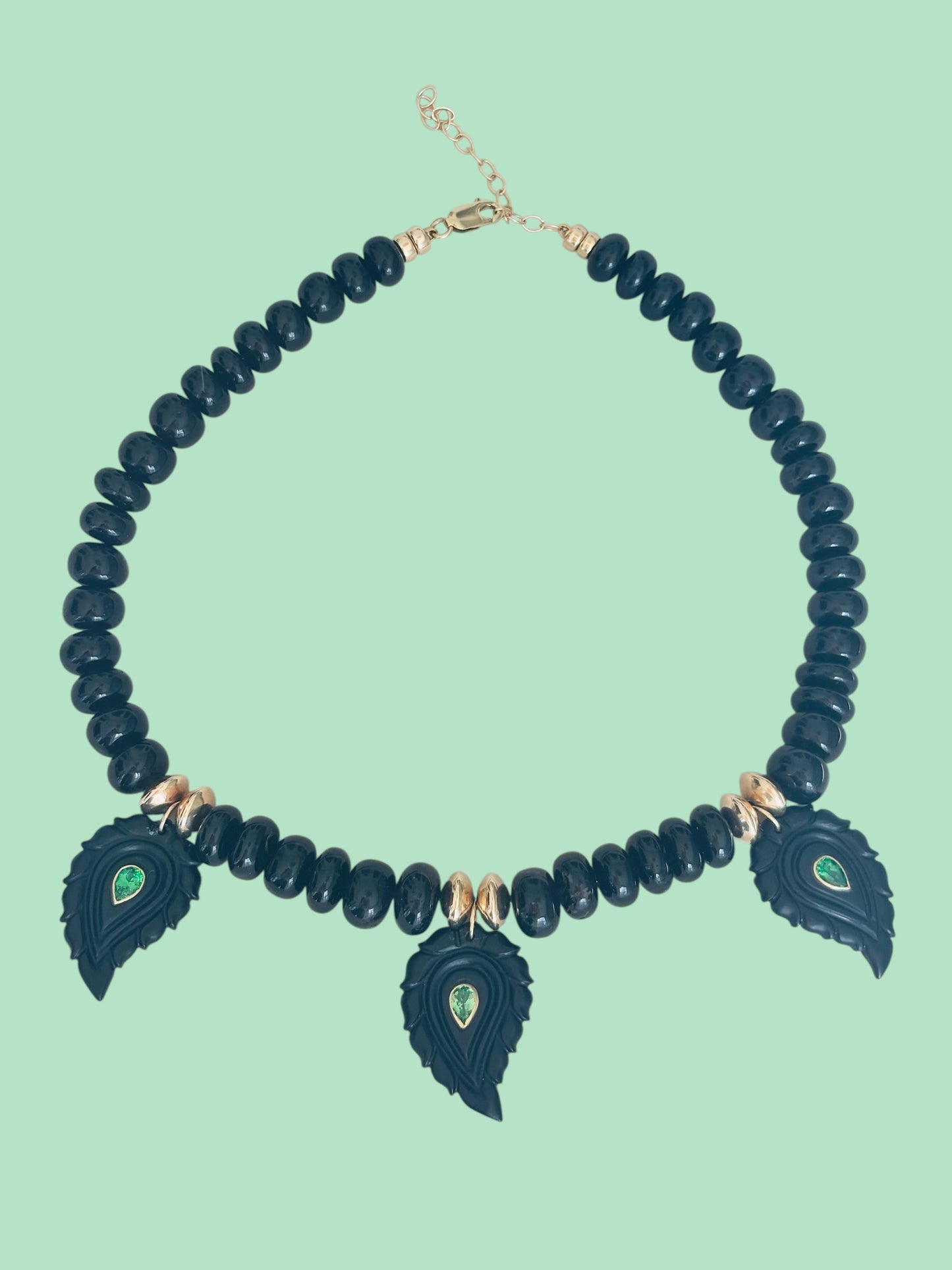 Black Onyx and Tsavorite Paisley Necklace
