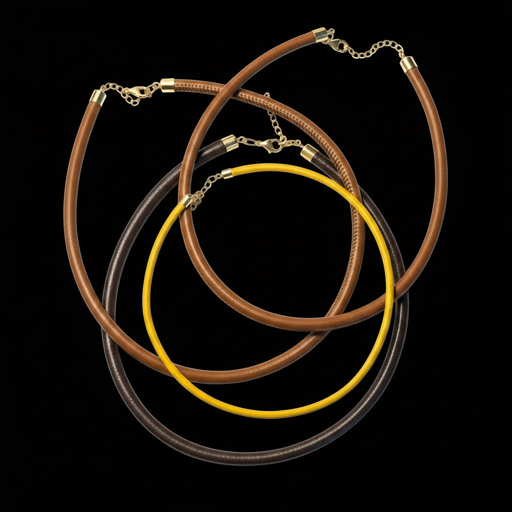 Light Brown Leather Cord Necklace with 14k Gold Extender, 15.25-17.25”
