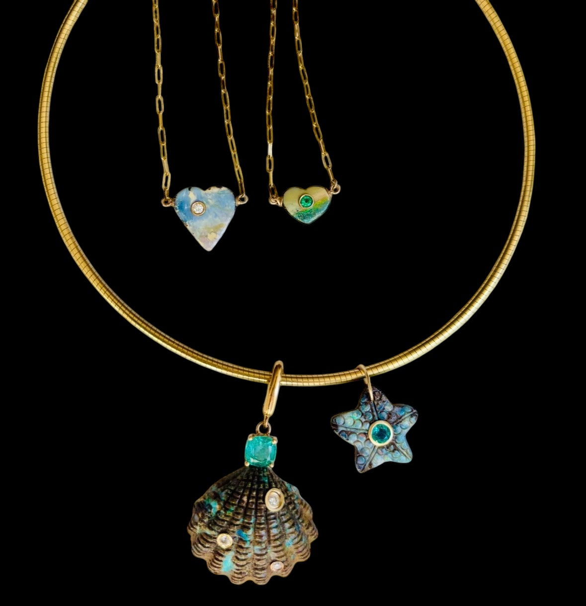 Australian Opal Heart Necklace with Diamond
