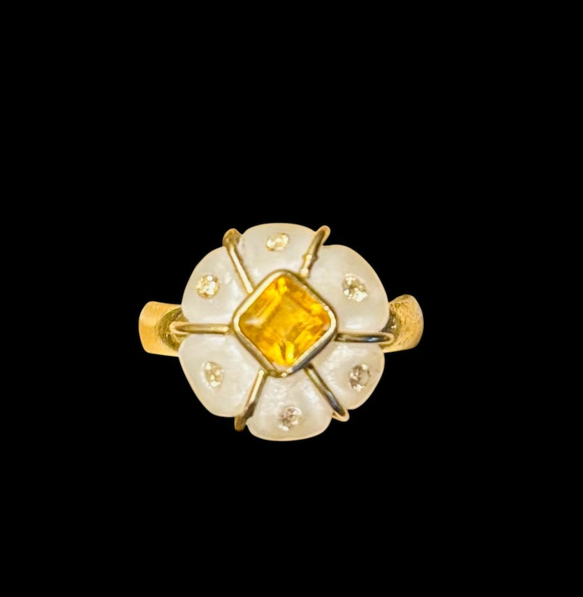 FLORA Ring, moonstone, citrine & diamonds