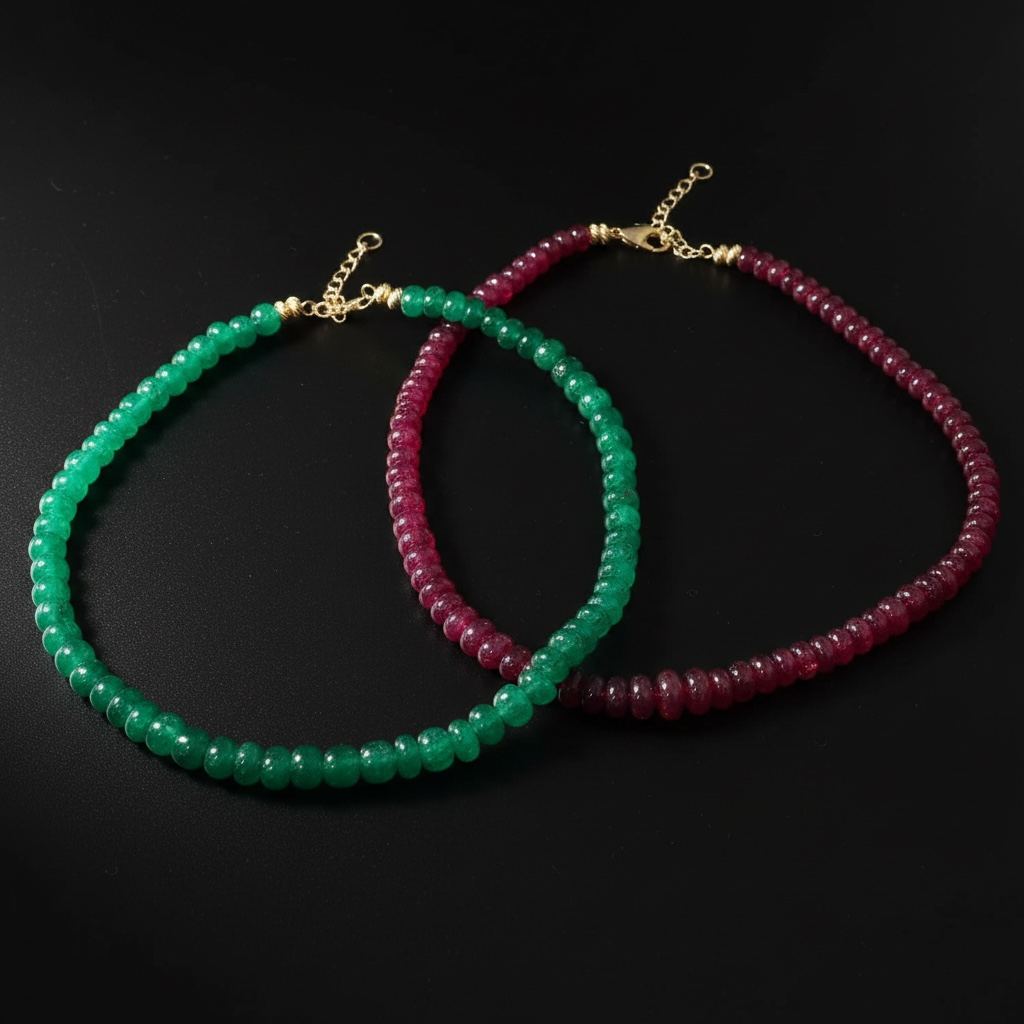 Epic Ruby Rondelle Necklace with 14k Gold, 16-18”