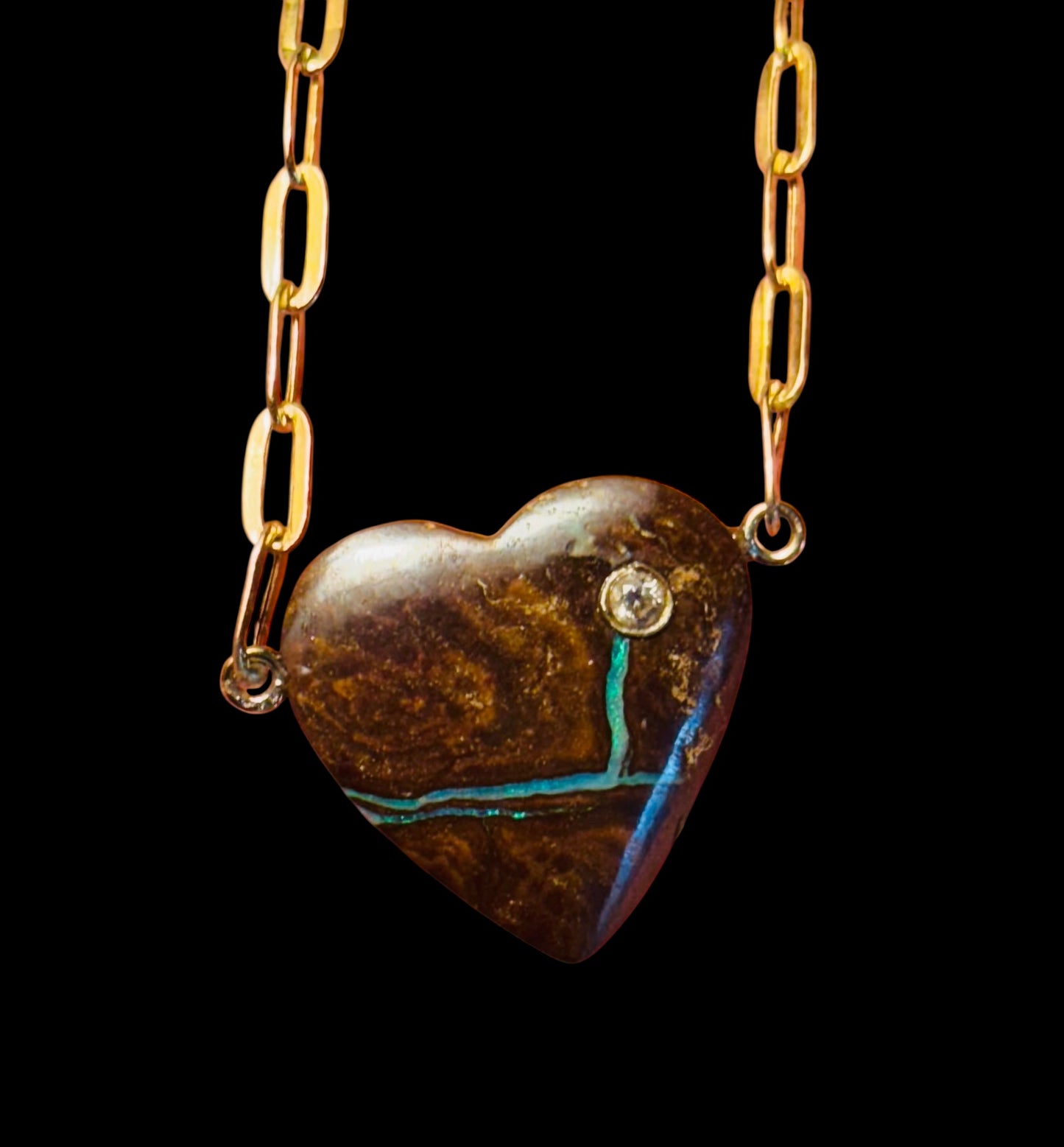 Australian Opal and Diamond Heart Necklace