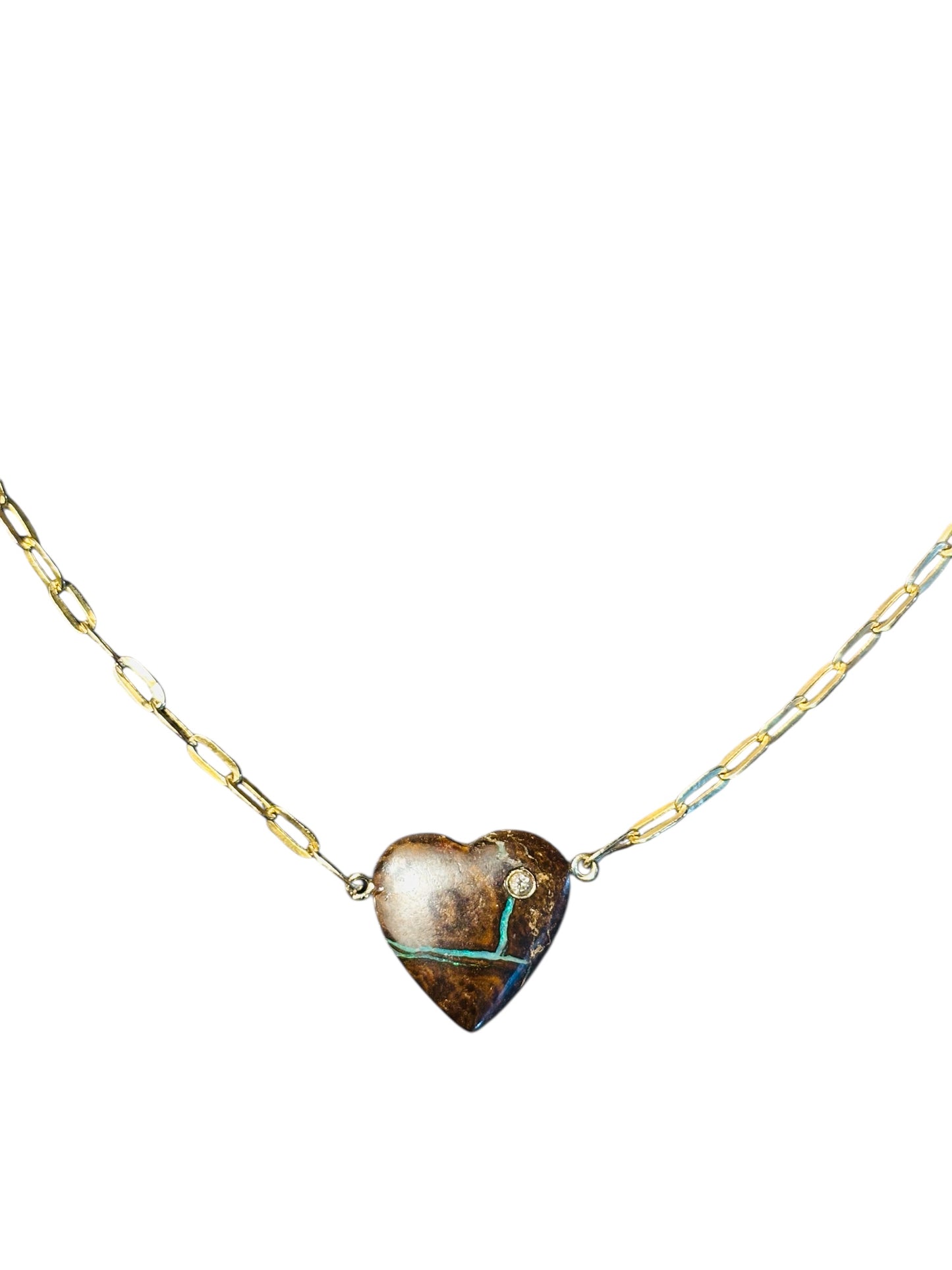 Australian Opal and Diamond Heart Necklace