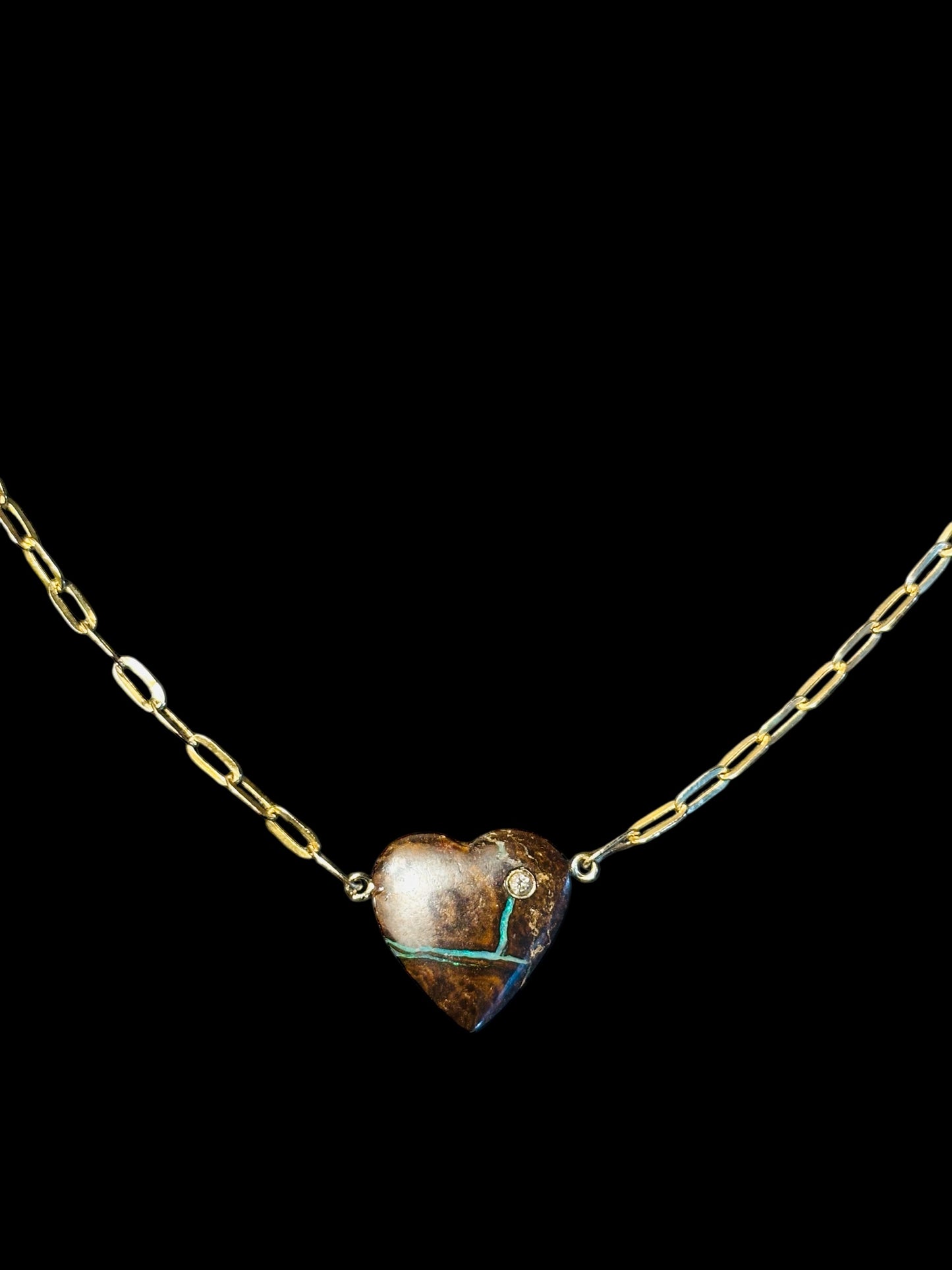 Australian Opal and Diamond Heart Necklace