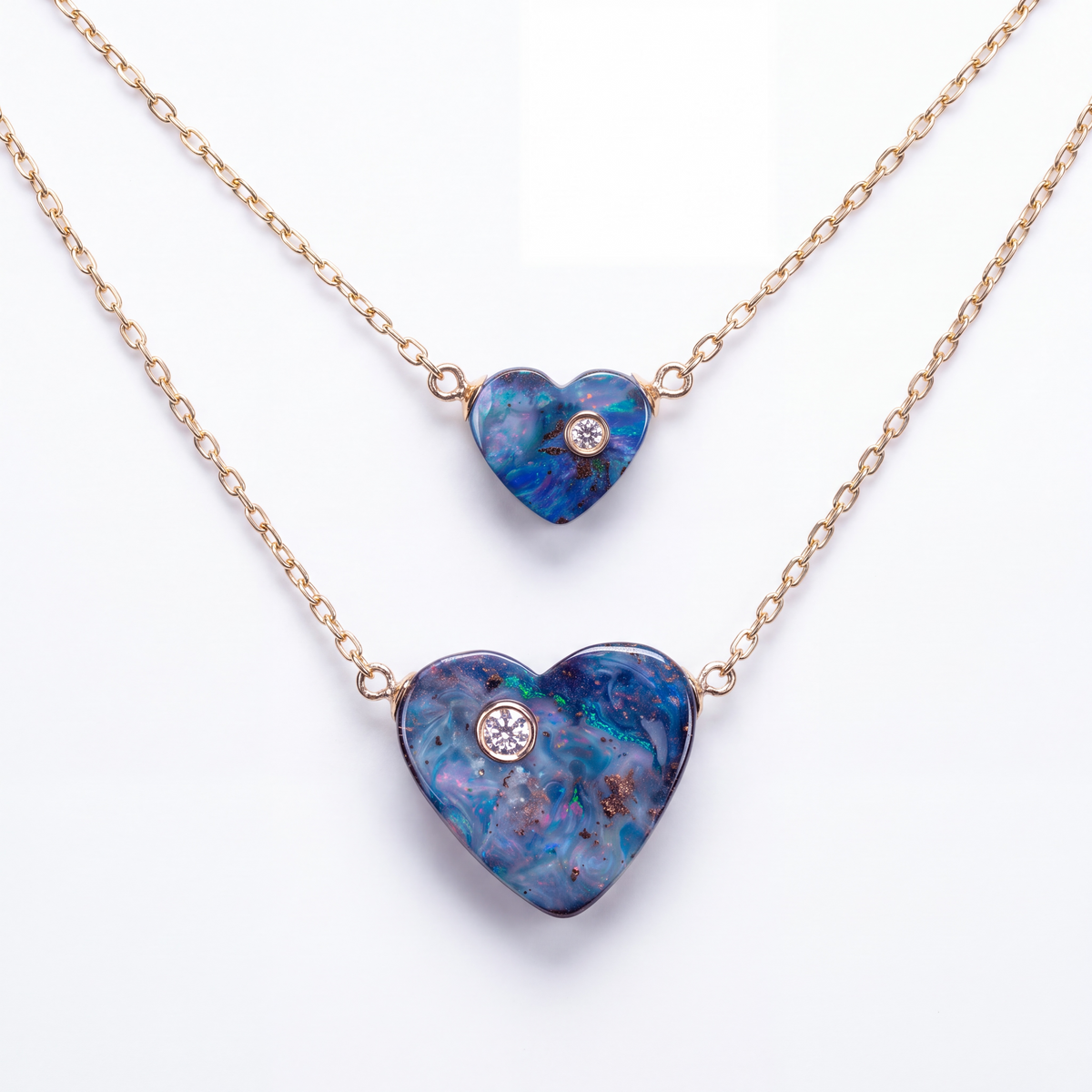 Australian Opal Heart Necklace with Diamond & 14k Gold