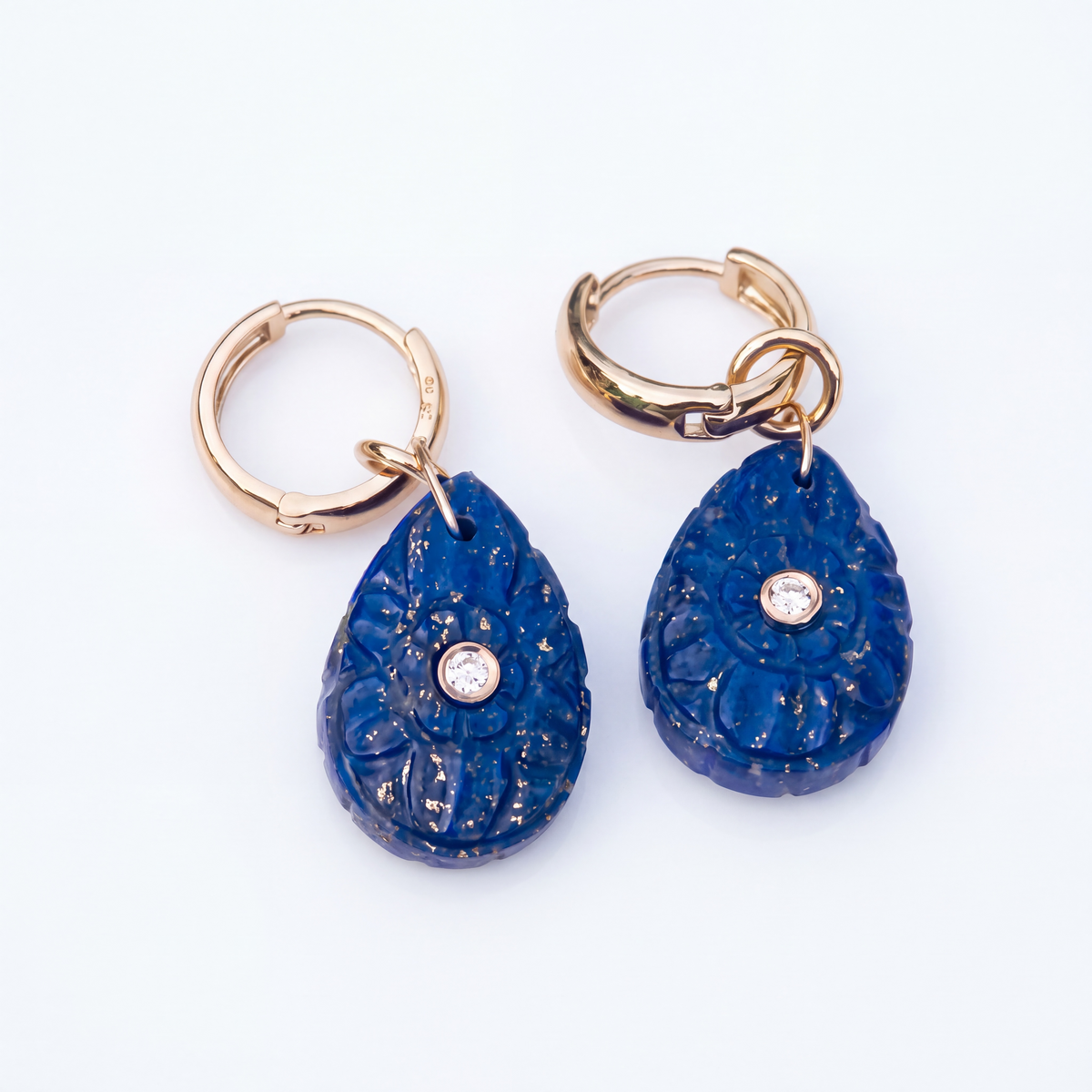 FLORA Petal Earrings, Lapis, Emeralds, Diamonds & 14k Gold