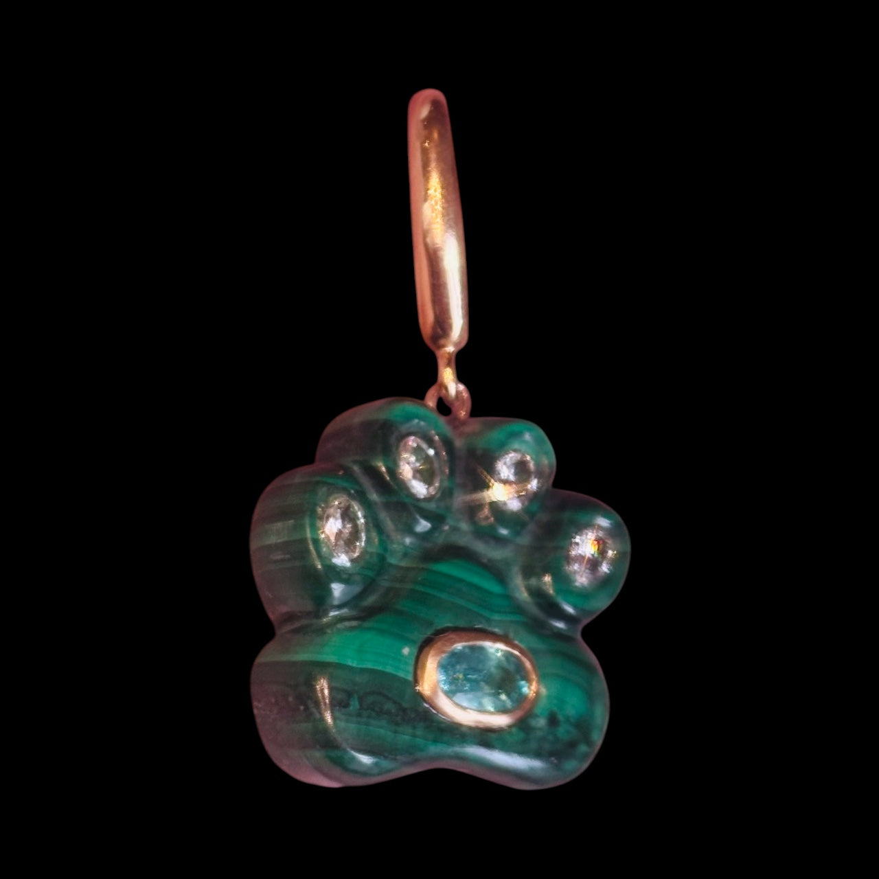 Dog Paw Pendant, Malachite & Diamonds