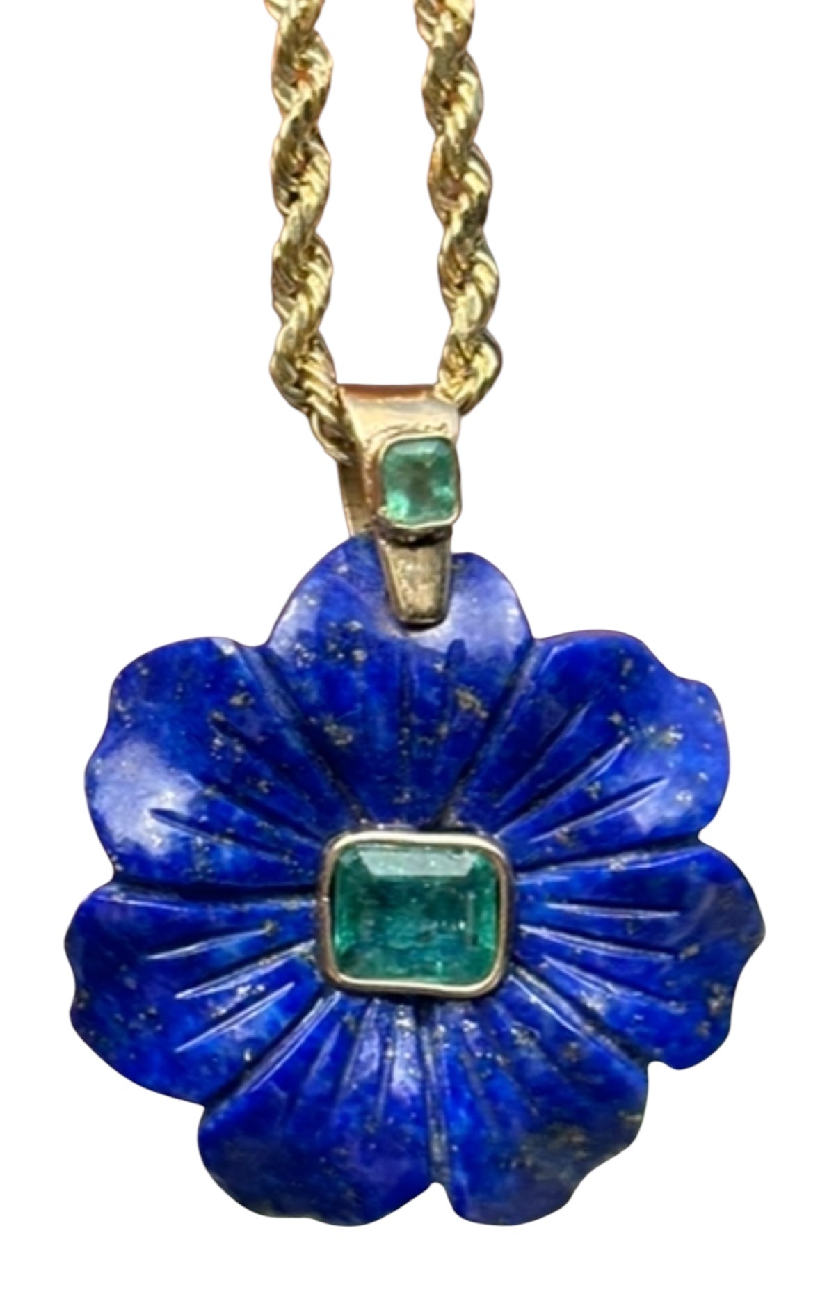 FLORA Pendant, lapis & emeralds