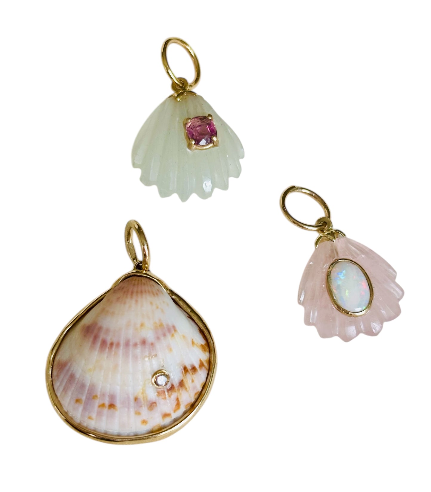Sea Shell Pendant, Moonstone with Pink Spinel