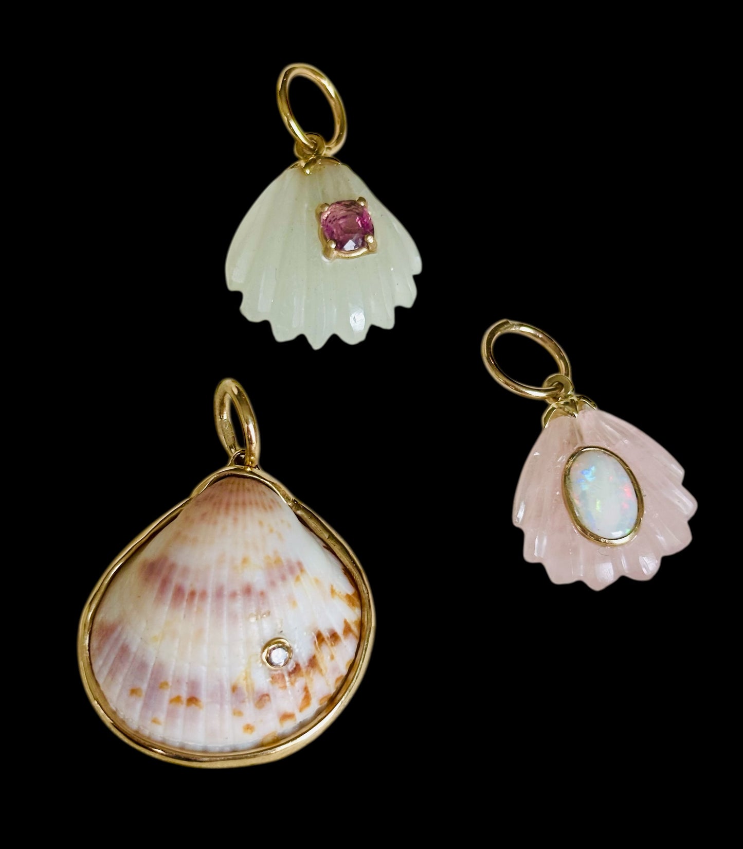 Sea Shell Pendant, Moonstone with Pink Spinel