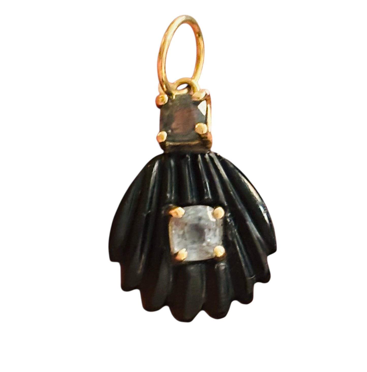 Sea Shell Pendant, Black Onyx with Spinels