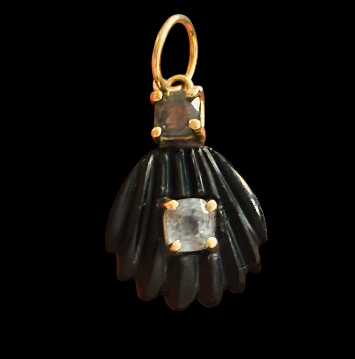 Sea Shell Pendant, Black Onyx with Spinels