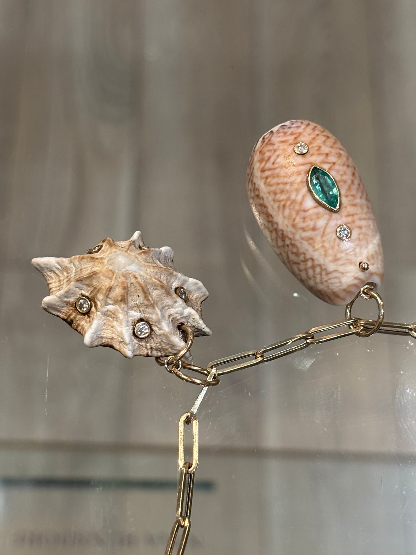 Natural Spiky Sea Shell Pendant with diamonds