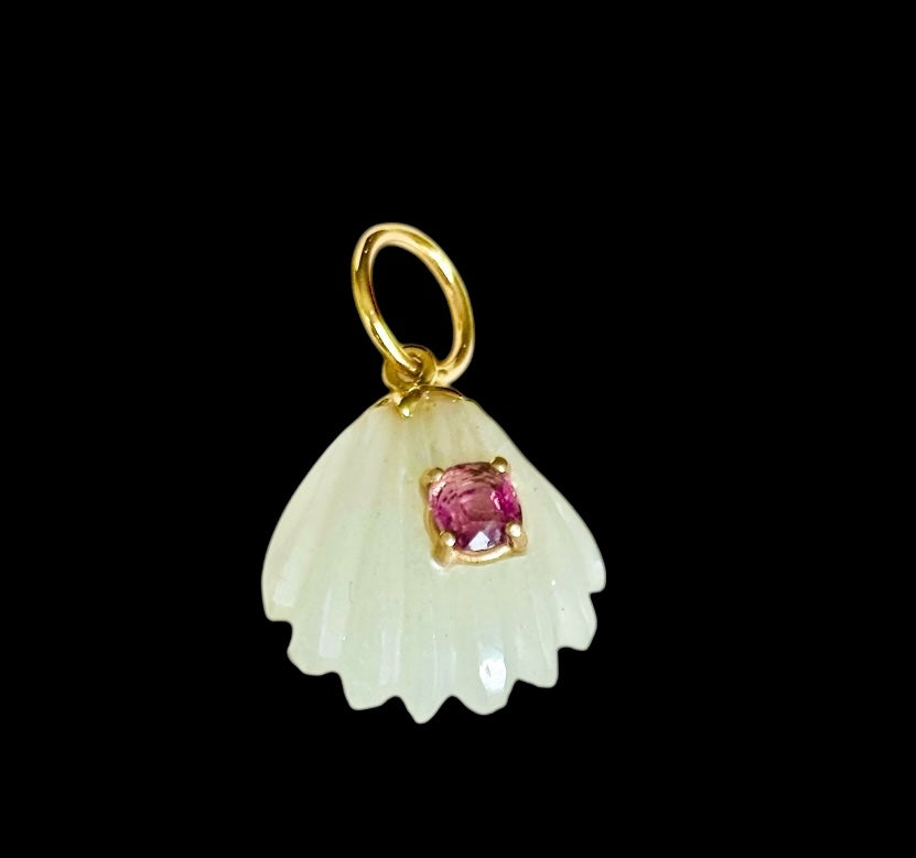 Sea Shell Pendant, Moonstone with Pink Spinel
