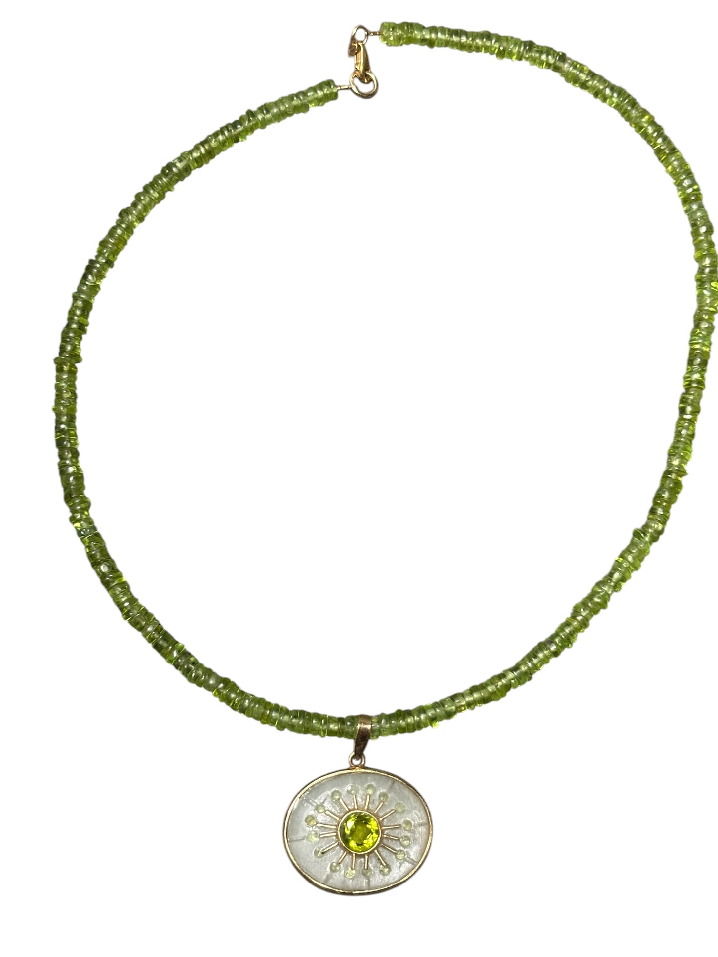 S O L pendant, moonstone & peridot