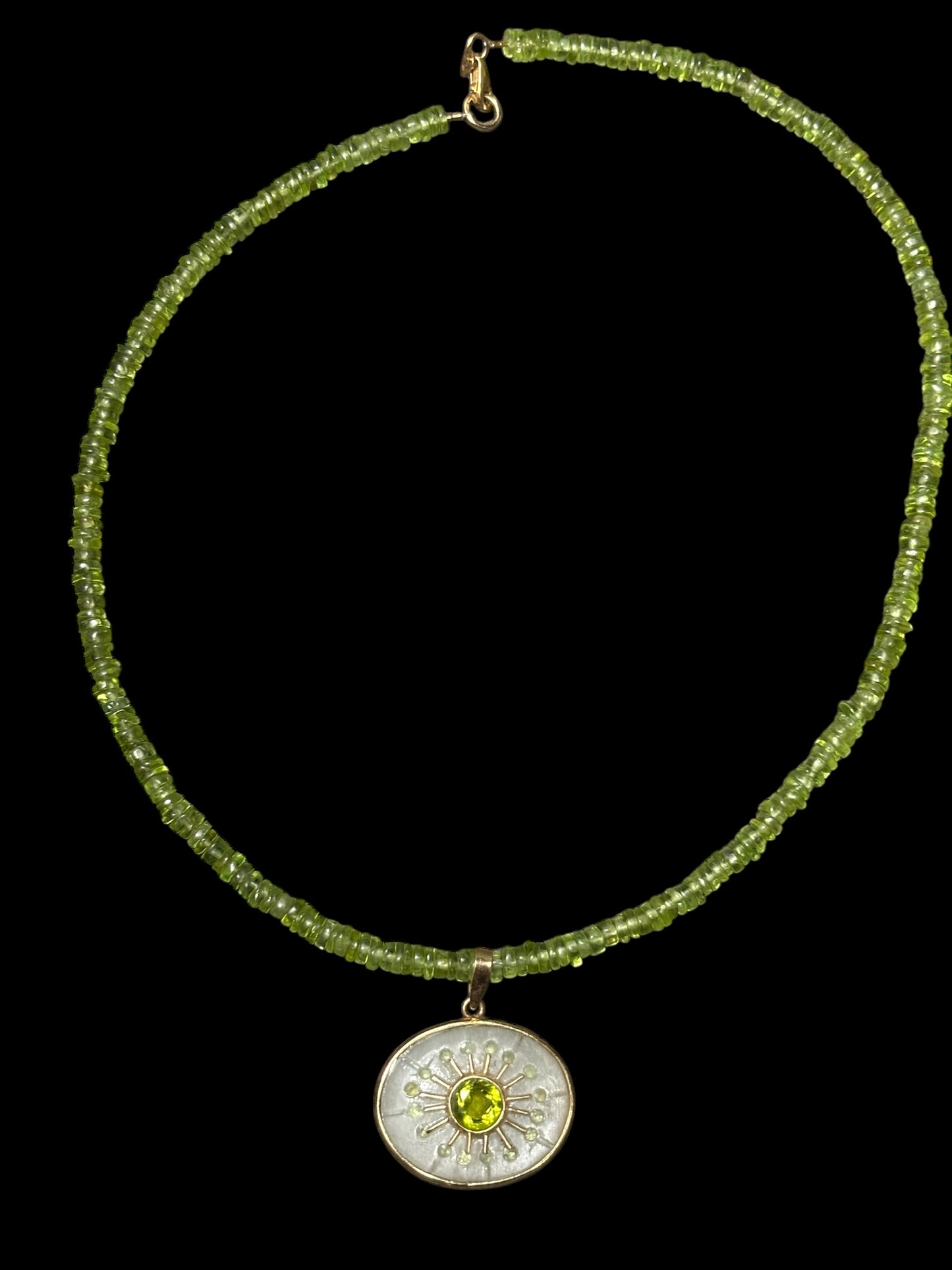 S O L pendant, moonstone & peridot