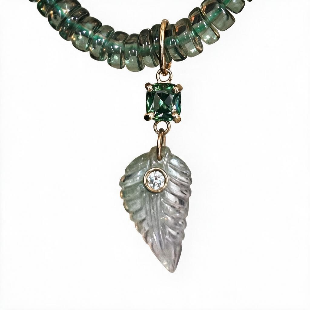 Green Tourmaline Beaded Necklace with 14k Gold, 36”