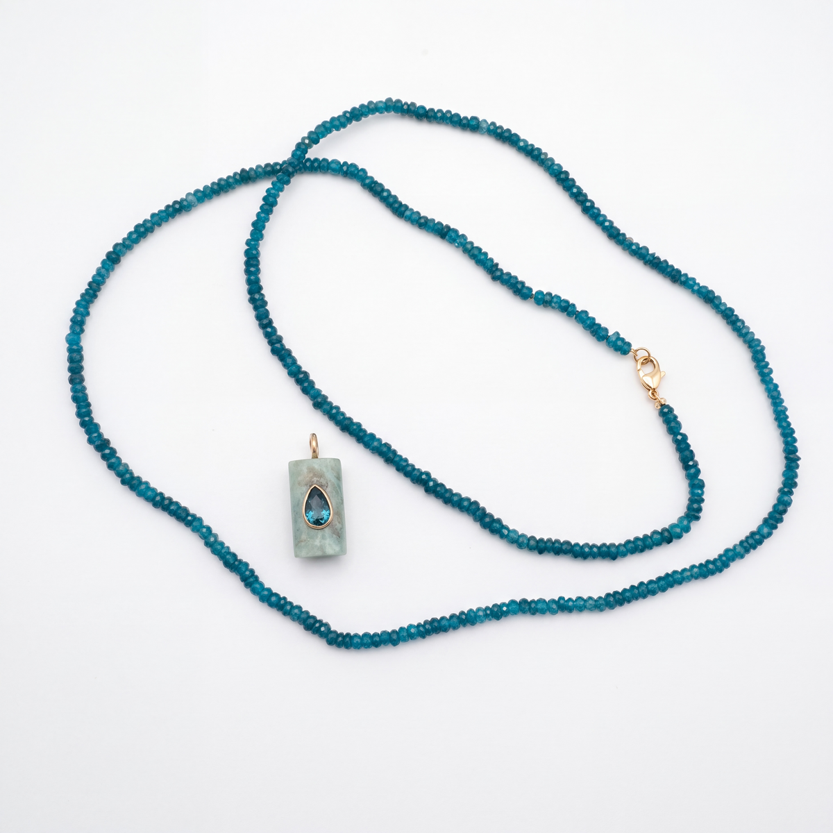 Apatite Necklace with Double-Sided Pendant, 26”