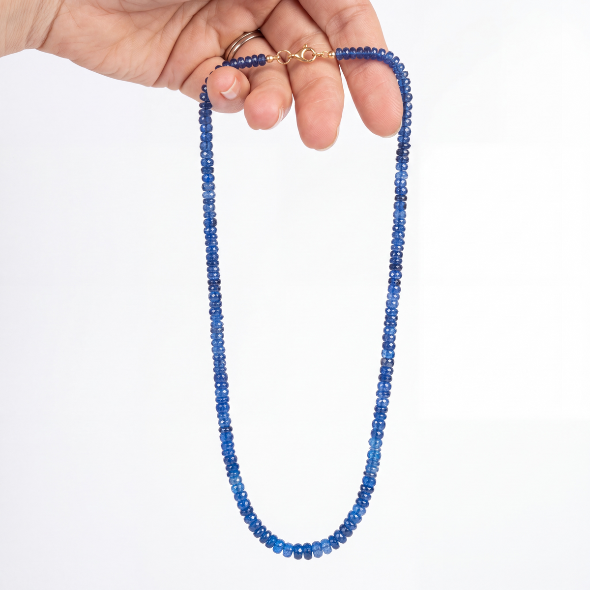 Blue Sapphire Beaded Necklace, 16”