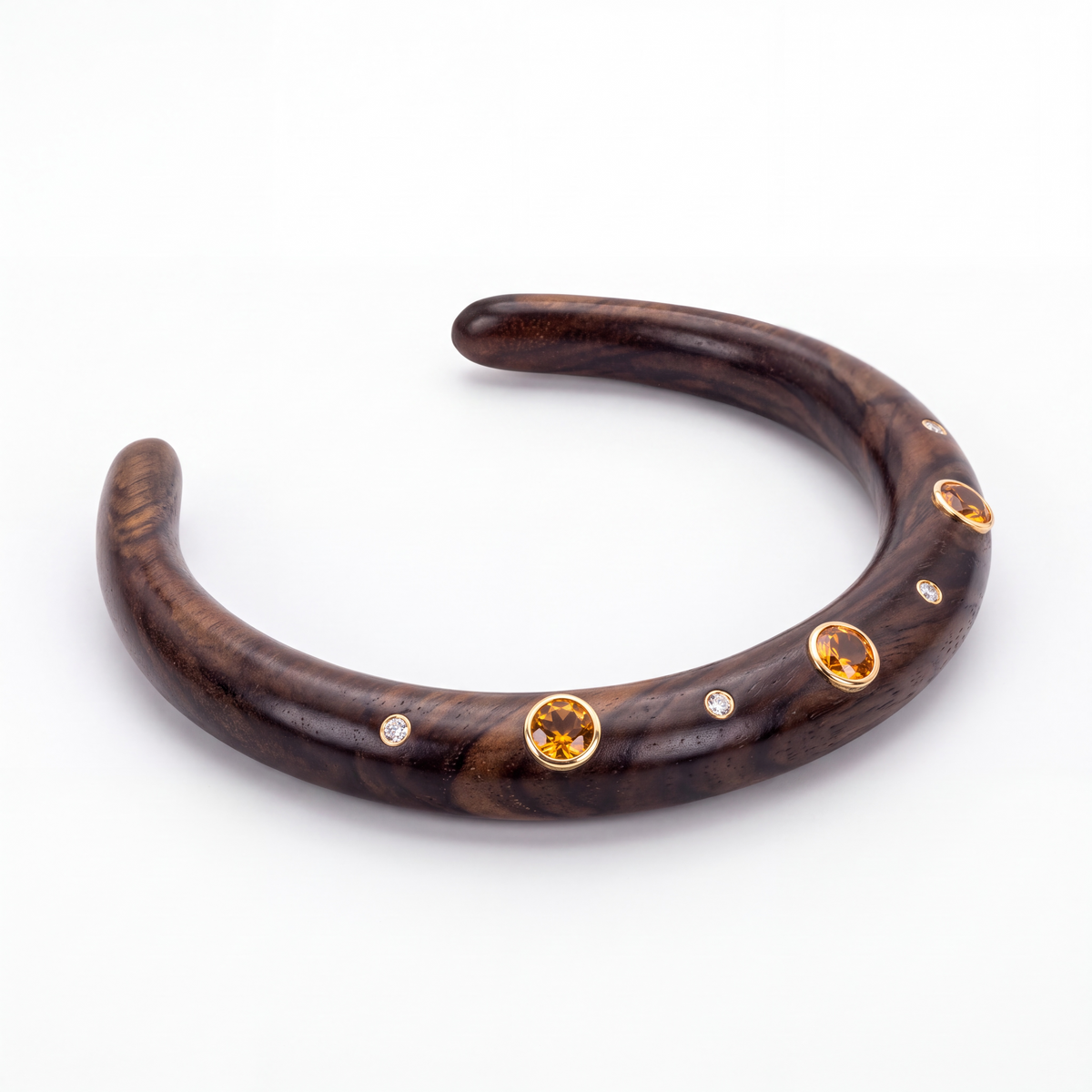 Wood Collar Necklace with Madeira Citrine, Diamonds & 14k Gold
