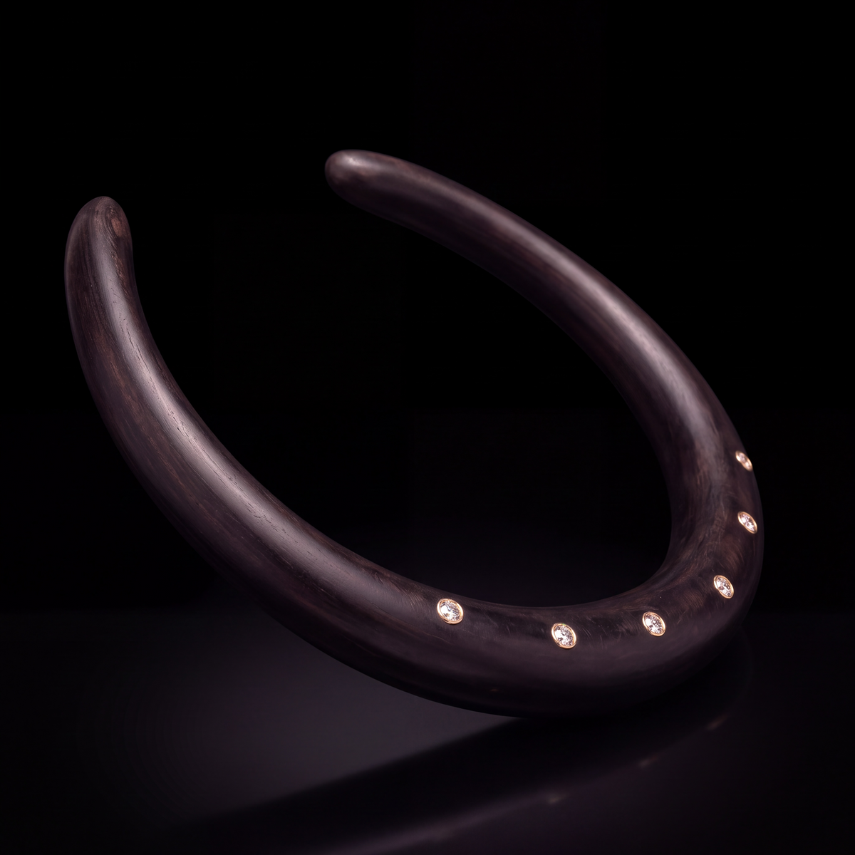 Wood Collar with Diamonds and 14k Gold