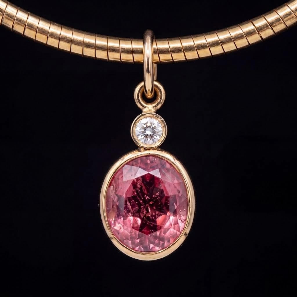 Tourmaline & Diamond Charm with 14k Gold