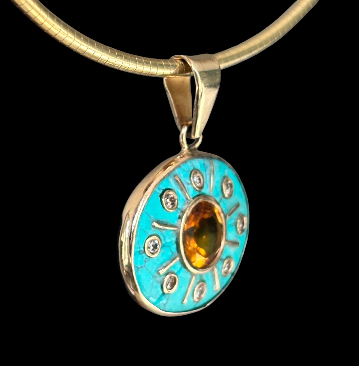 SOL Turquoise Pendant with Citrine & Champagne Diamonds