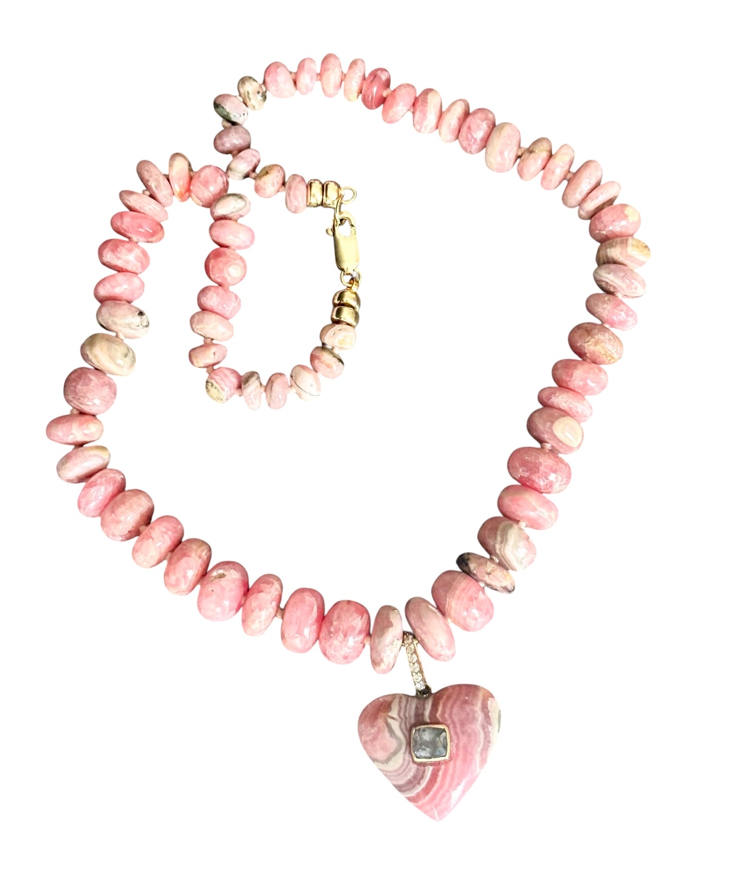 Rhodochrosite Heart Necklace with Spinel and Diamonds