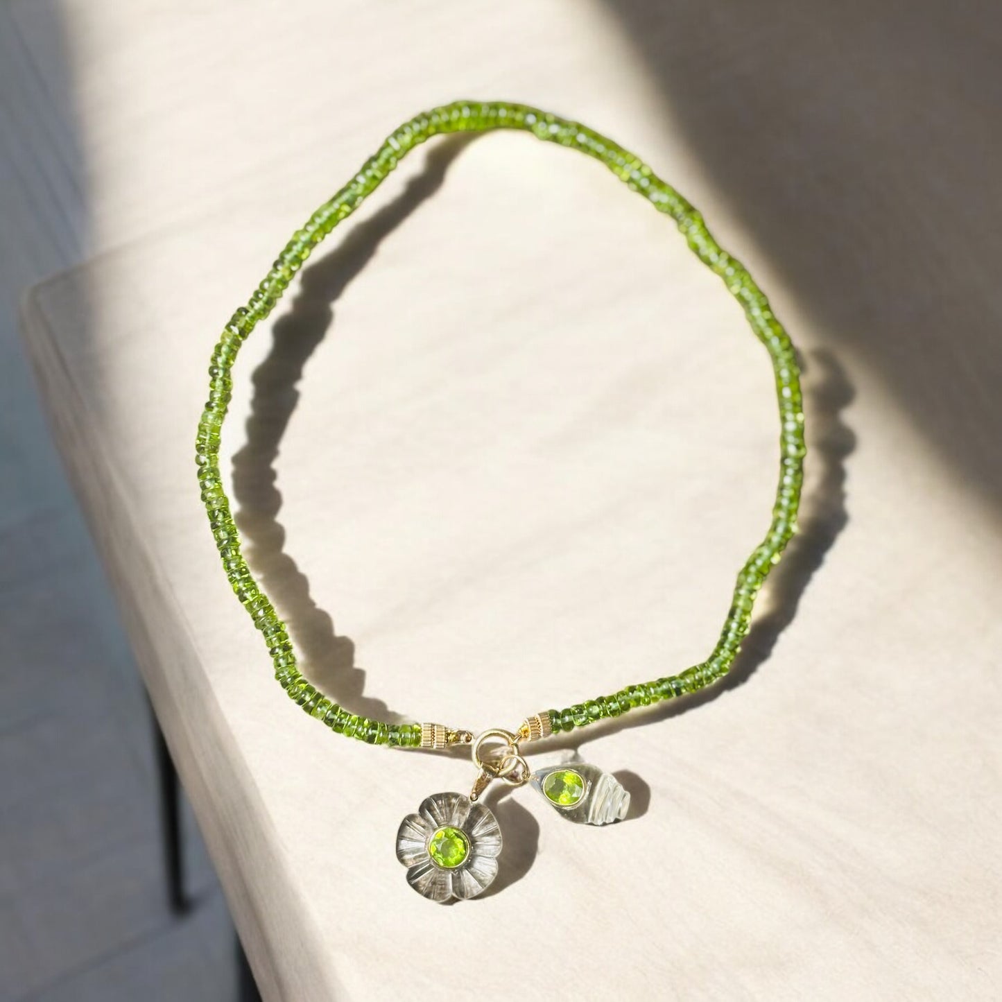 FLORA Pendant, Rock Crystal & Peridot
