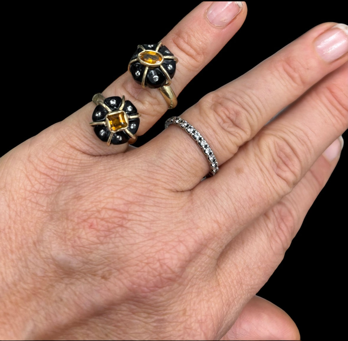 FLORA RING, Black Onyx, Citrine & Diamonds
