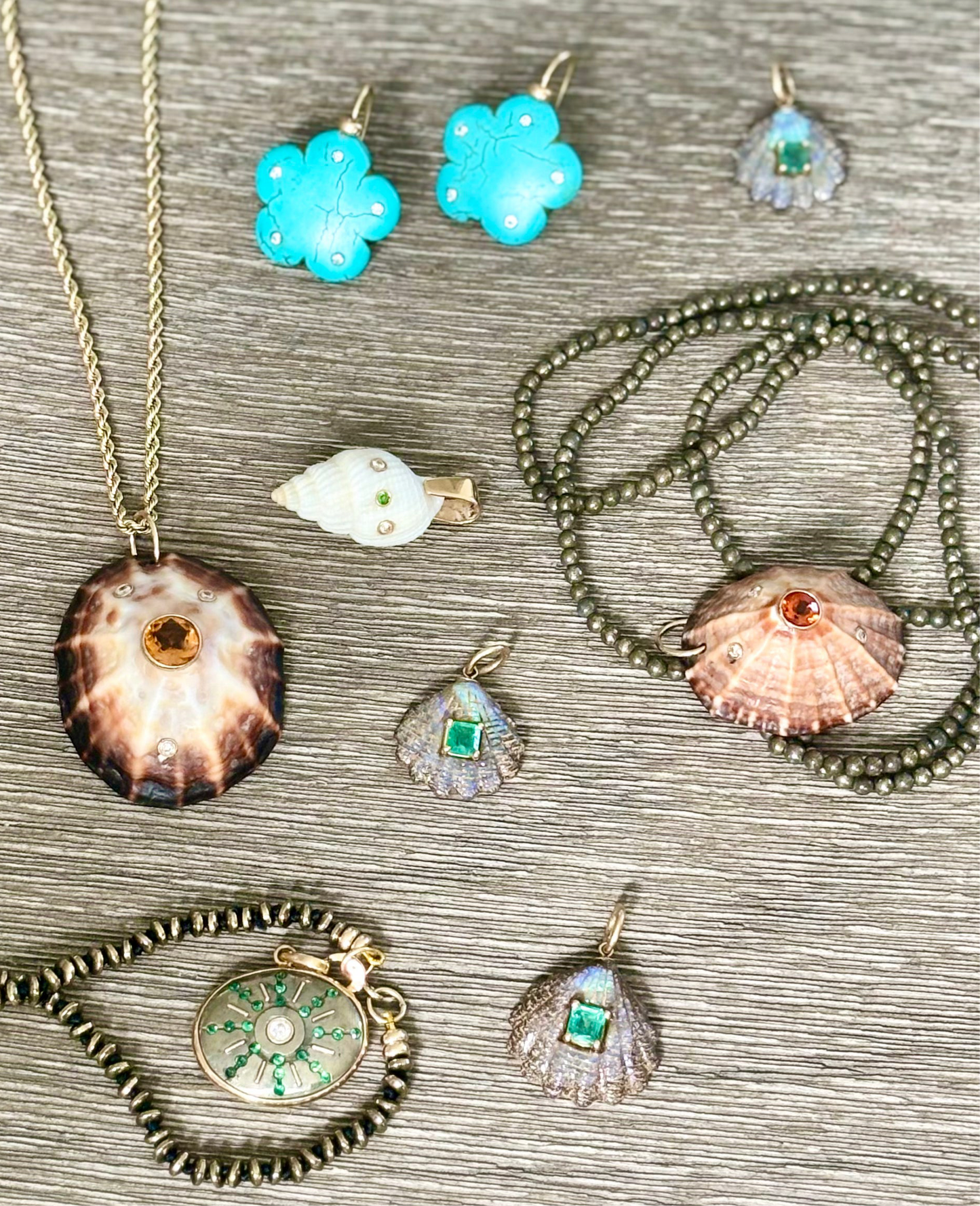 Australian Opal Shell Pendant with Emerald