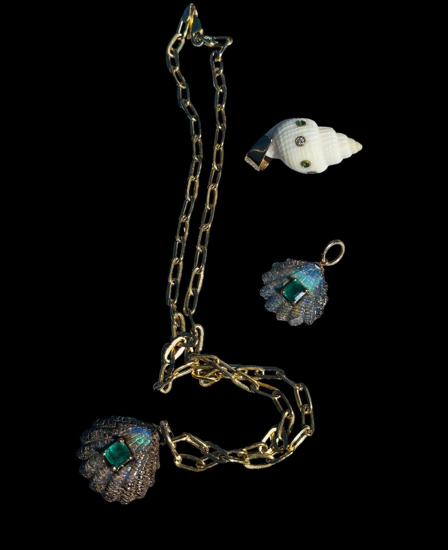 Australian Opal Shell Pendant with Emerald