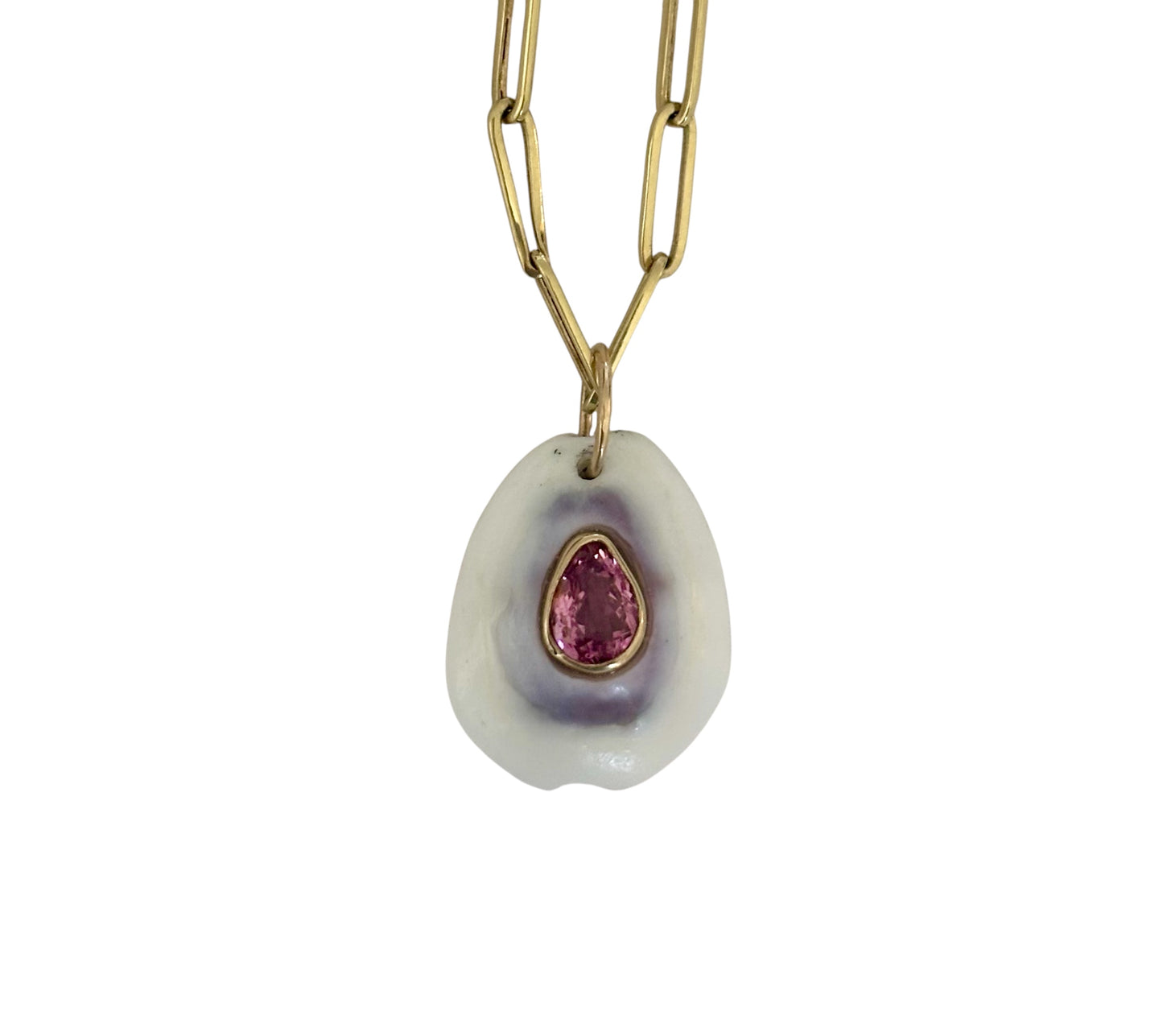 Natural Shell Pendant with tear drop Pink Tourmaline
