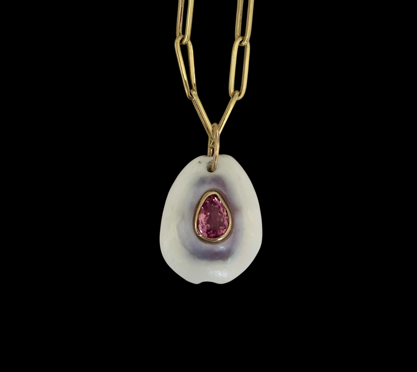 Natural Shell Pendant with tear drop Pink Tourmaline