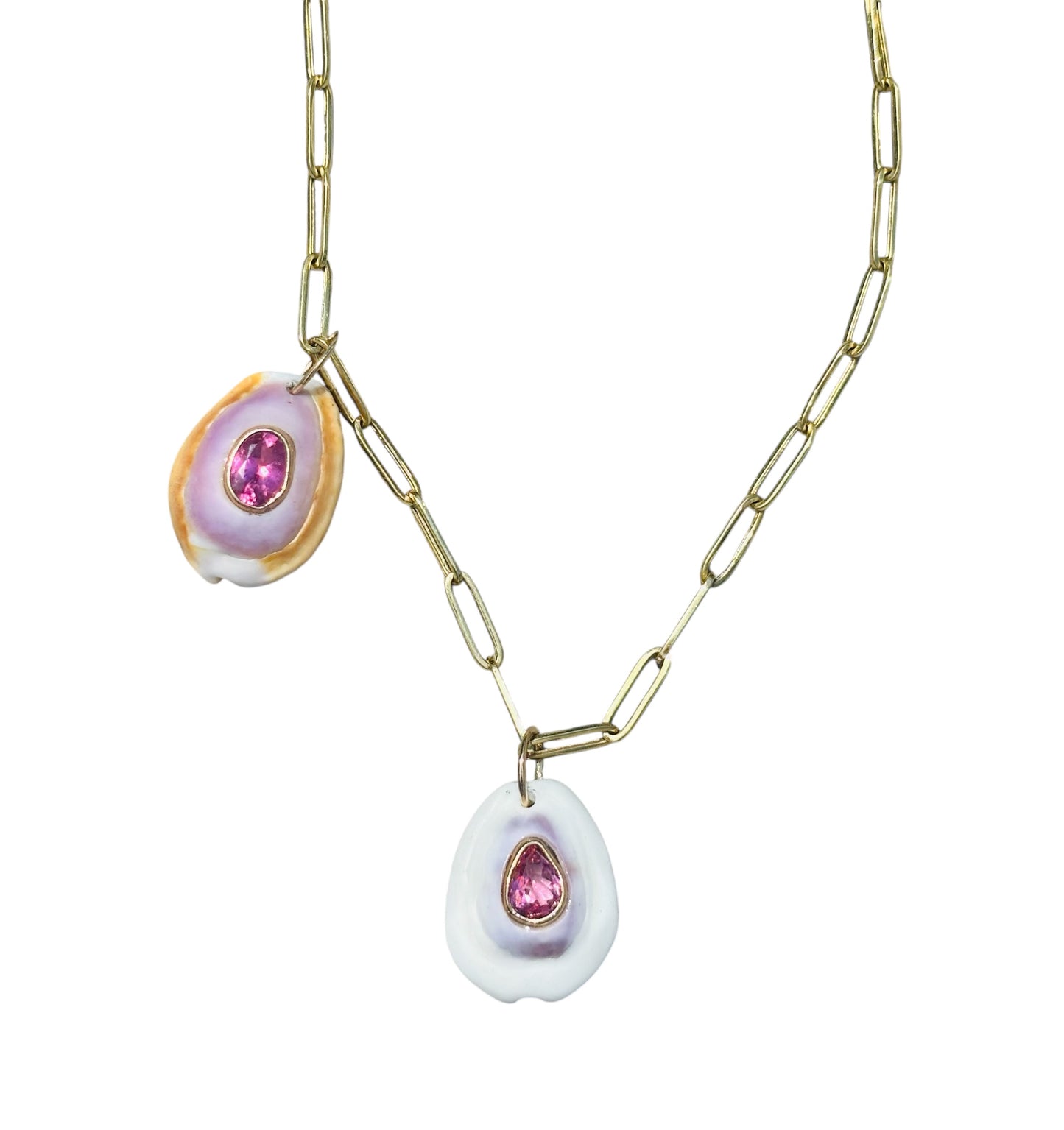 Natural Shell Pendant with tear drop Pink Tourmaline
