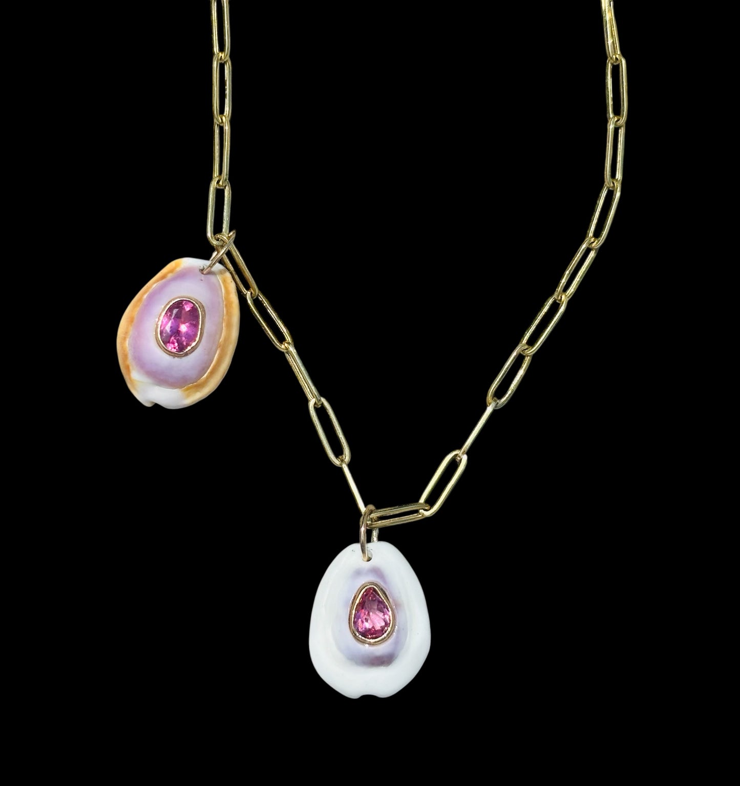 Natural Shell Pendant with tear drop Pink Tourmaline