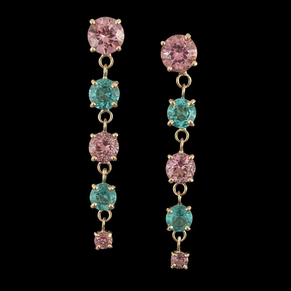 Emerald & Pink Tourmaline Drop Earrings